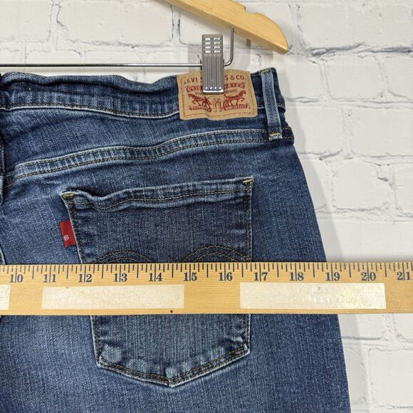 Levis 505 Straight Women Size 14 Large Mid Blue Denim Stretch Western Pants - Picture 12 of 14